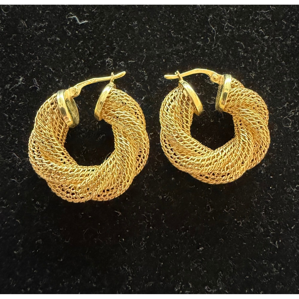 14k Gold Mesh Rope Hoop Earrings Italy